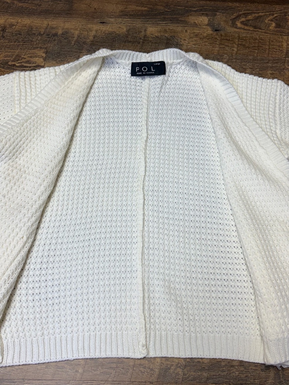 POL Chunky Knit Open Front Cardigan Sweater Womens Large Ivory Cream 3/4 Sleeves - Picture 7 of 11